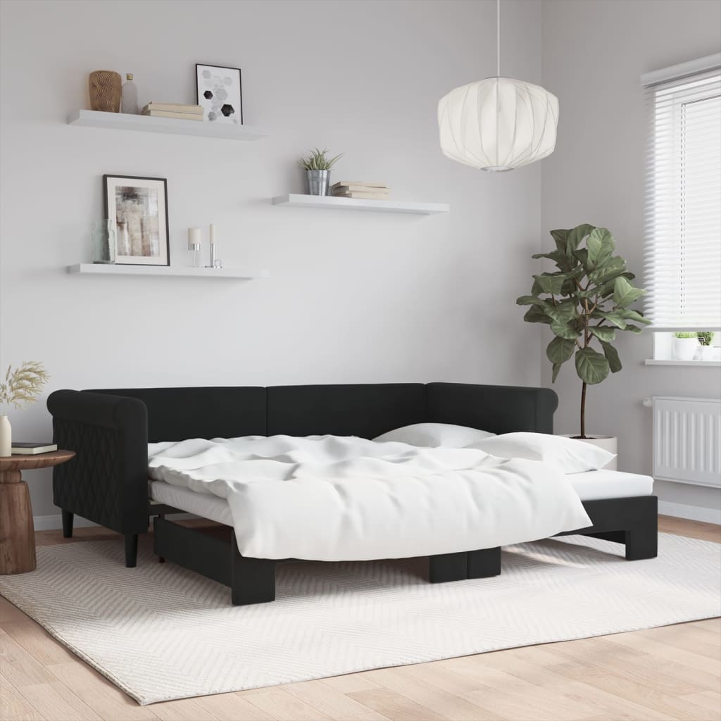 Dnevni krevet na razvlačenje crni 90 x 190 cm baršunasti