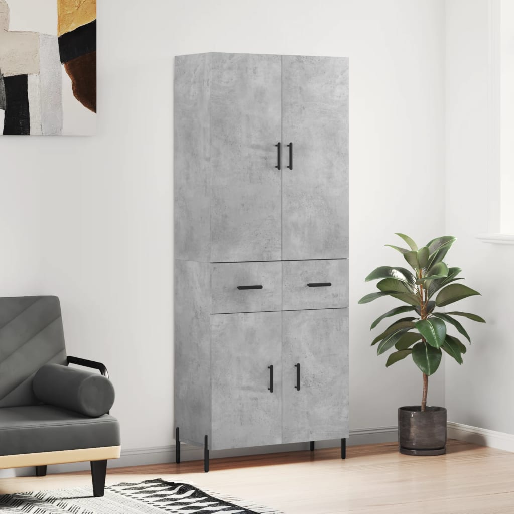 Visoka komoda siva betona 69,5x34x180 cm od konstruiranog drva