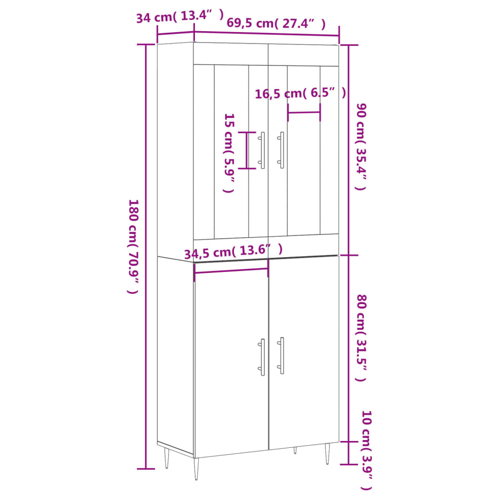 Visoka komoda siva betona 69,5x34x180 cm od konstruiranog drva