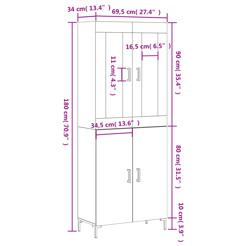 Visoka komoda siva betona 69,5x34x180 cm od konstruiranog drva