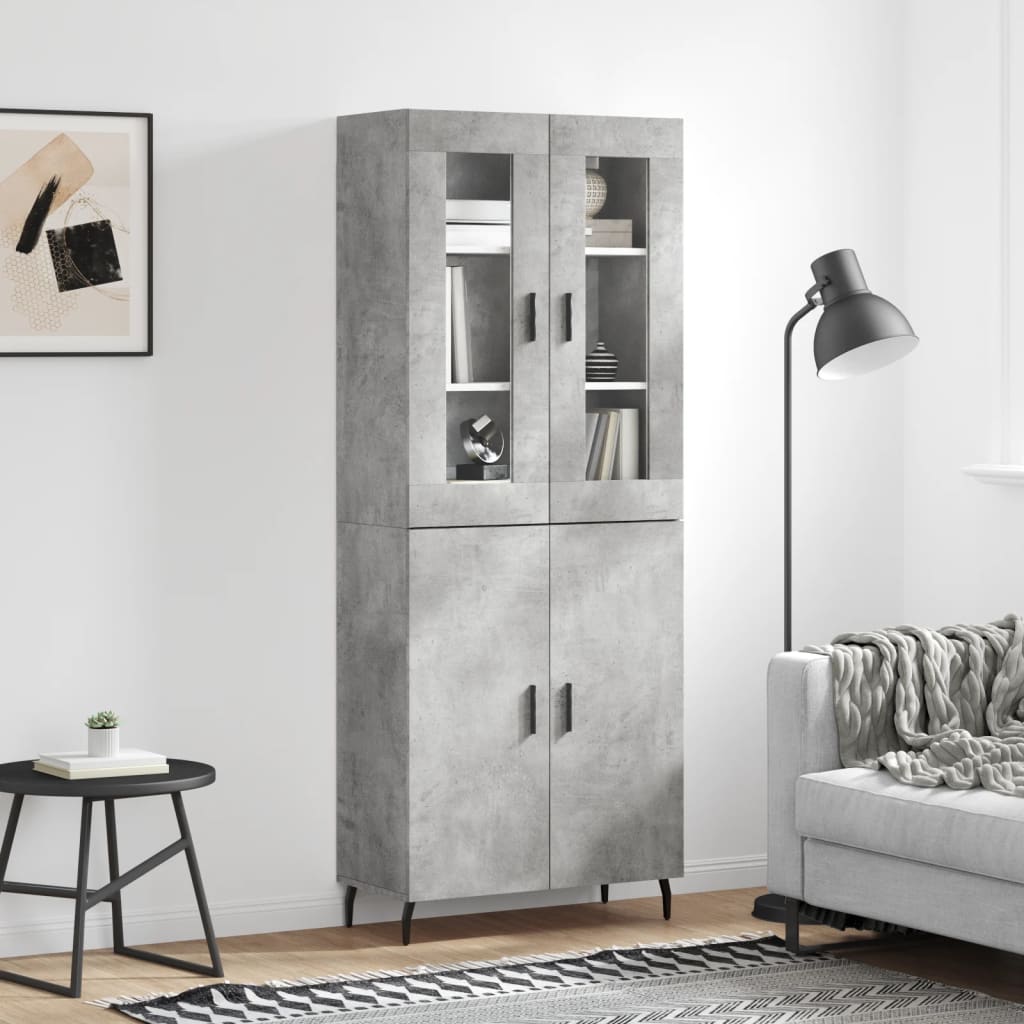 Visoka komoda siva betona 69,5x34x180 cm od konstruiranog drva