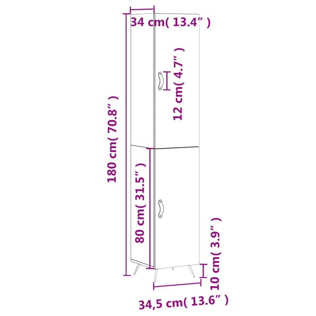 Visoka komoda sjajna bijela 34,5x34x180 cm konstruirano drvo