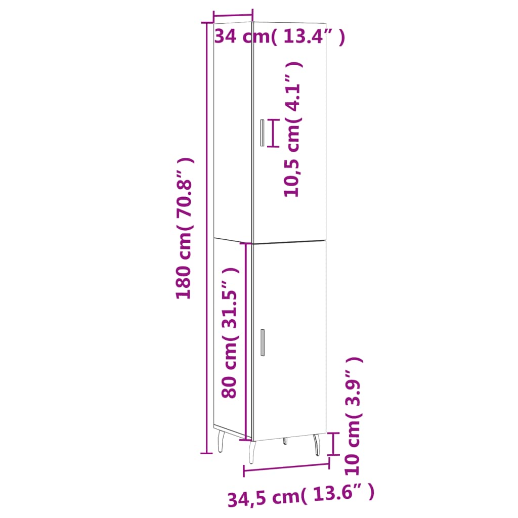 Visoka komoda dimljeni hrast 34,5x34x180cm konstruiranog drva