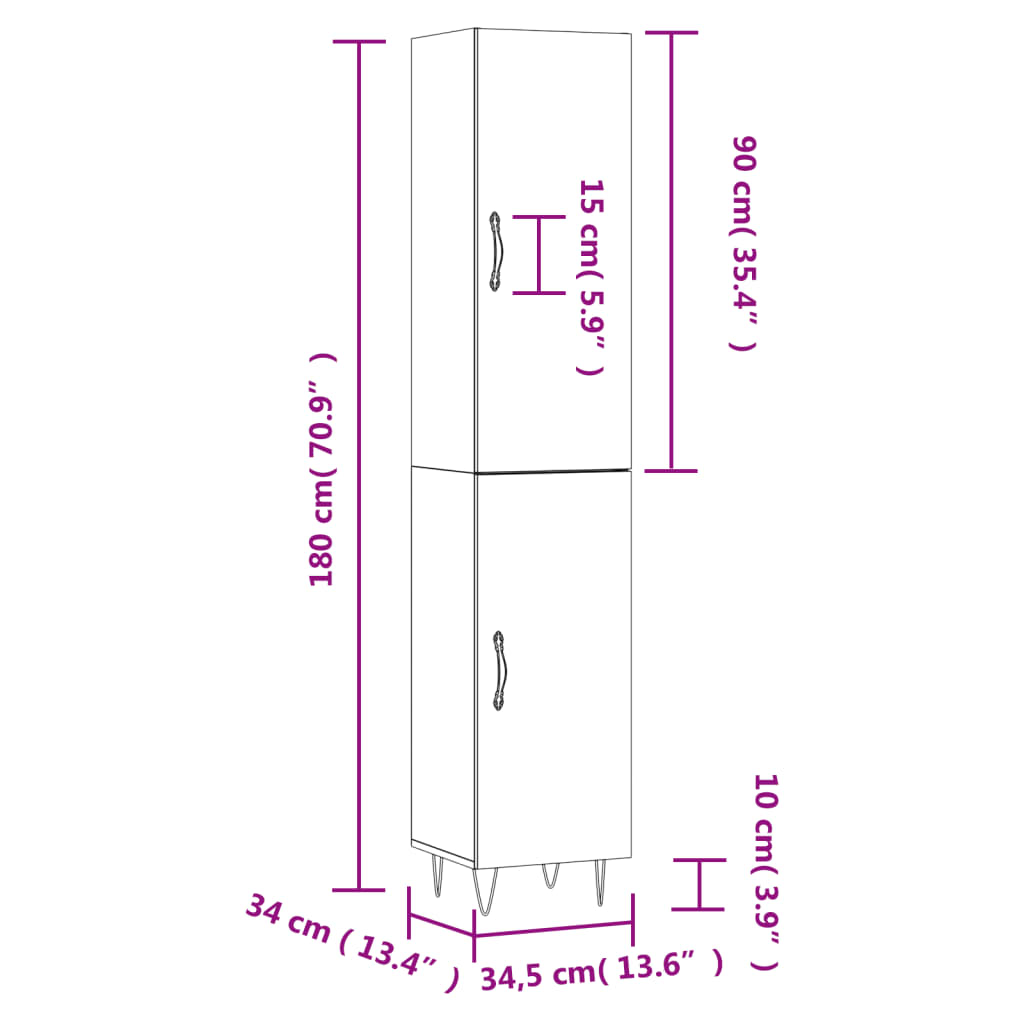 Visoka komoda siva sonome 34,5x34x180 cm od konstruiranog drva