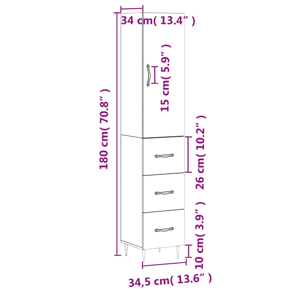 Visoka komoda siva betona 34,5x34x180 cm od konstruiranog drva