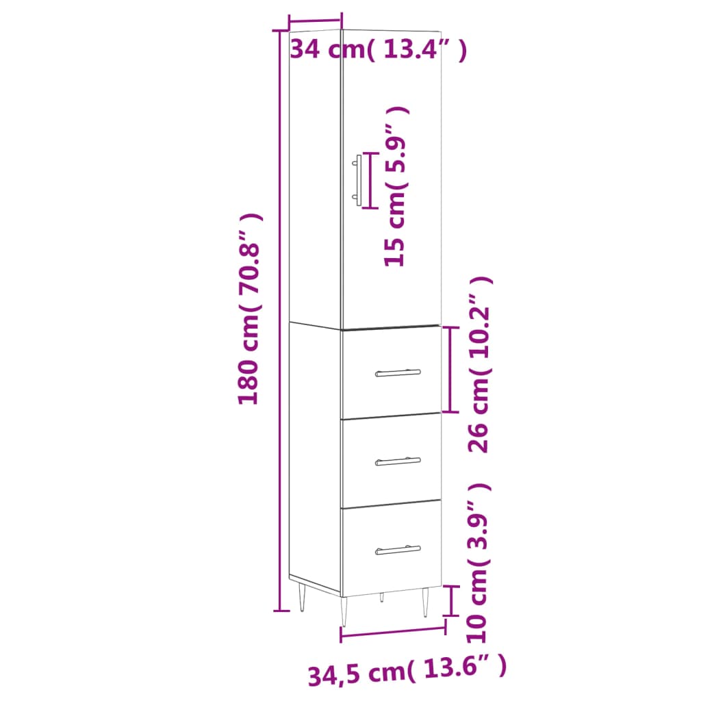 Visoka komoda siva sonome 34,5x34x180 cm od konstruiranog drva