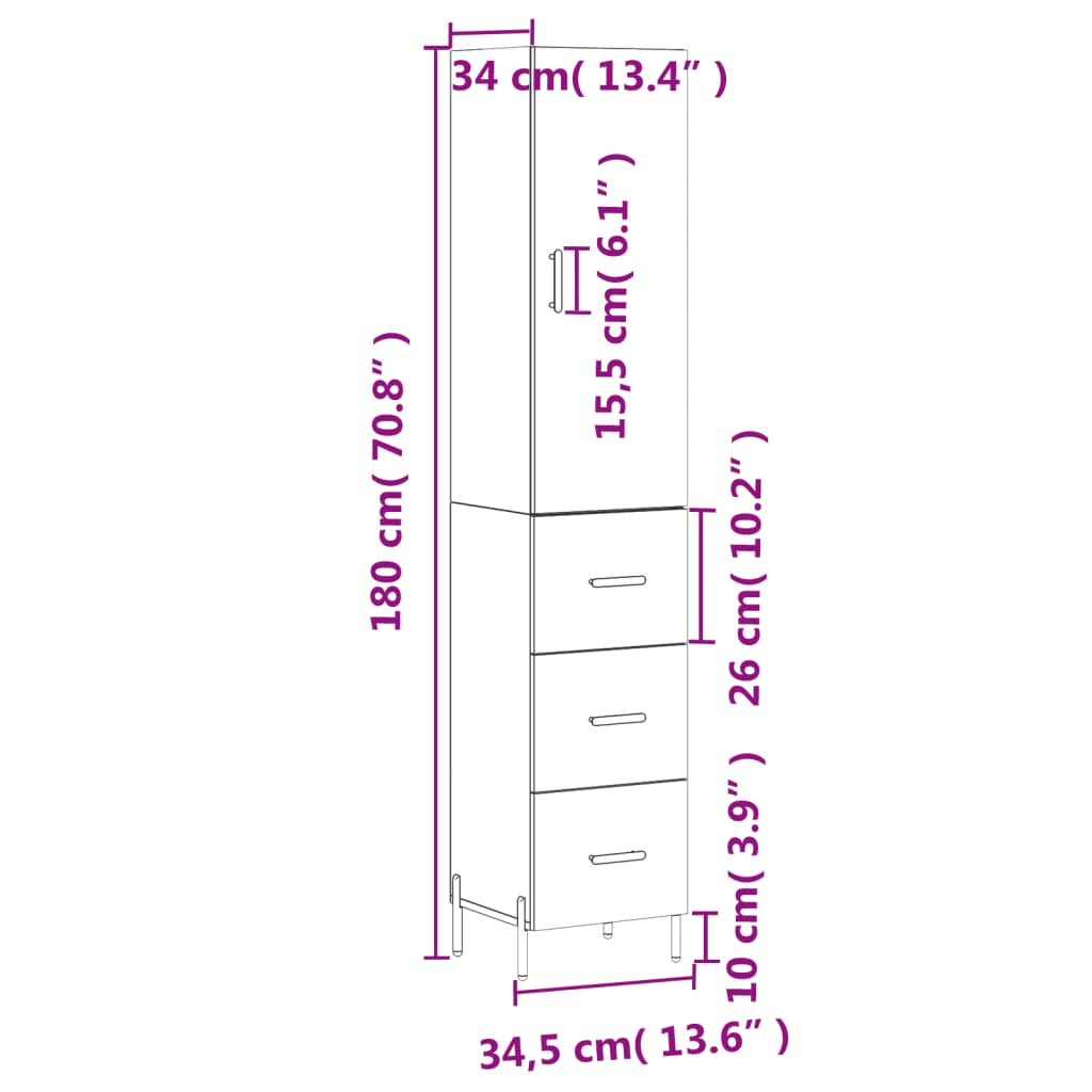 Visoka komoda dimljeni hrast 34,5x34x180cm konstruiranog drva