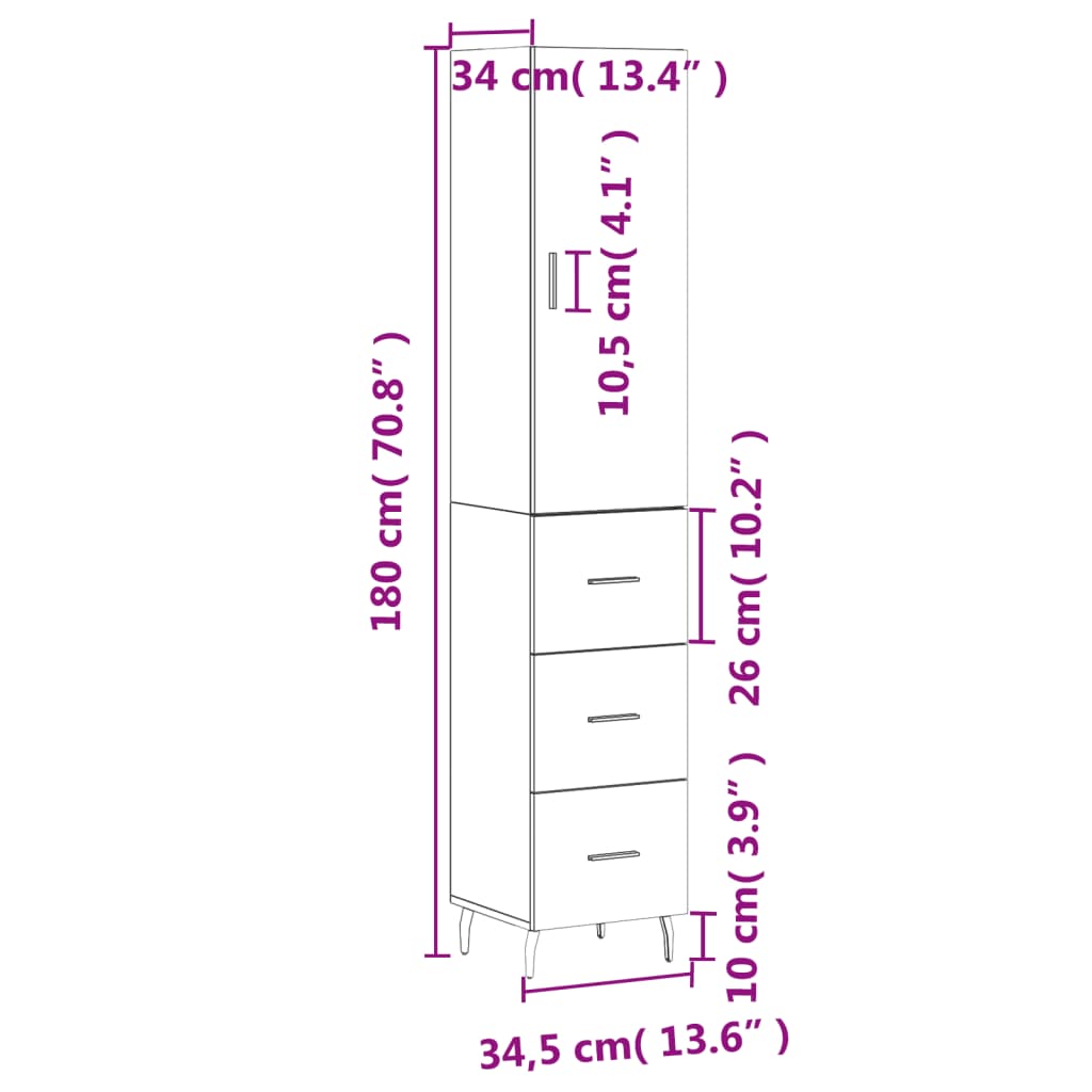 Visoka komoda siva betona 34,5x34x180 cm od konstruiranog drva