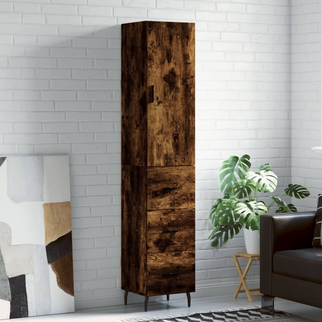 Visoka komoda dimljeni hrast 34,5x34x180cm konstruiranog drva