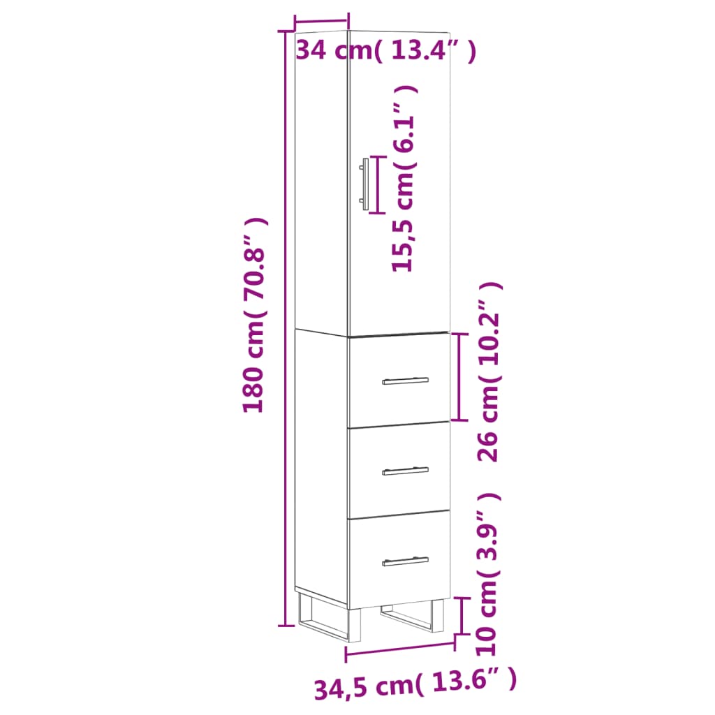 Visoka komoda hrasta sonome 34,5x34x180cm od konstruiranog drva