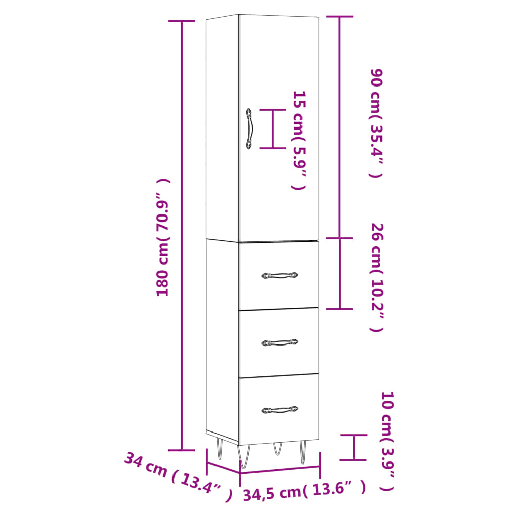 Visoka komoda dimljeni hrast 34,5x34x180cm konstruiranog drva