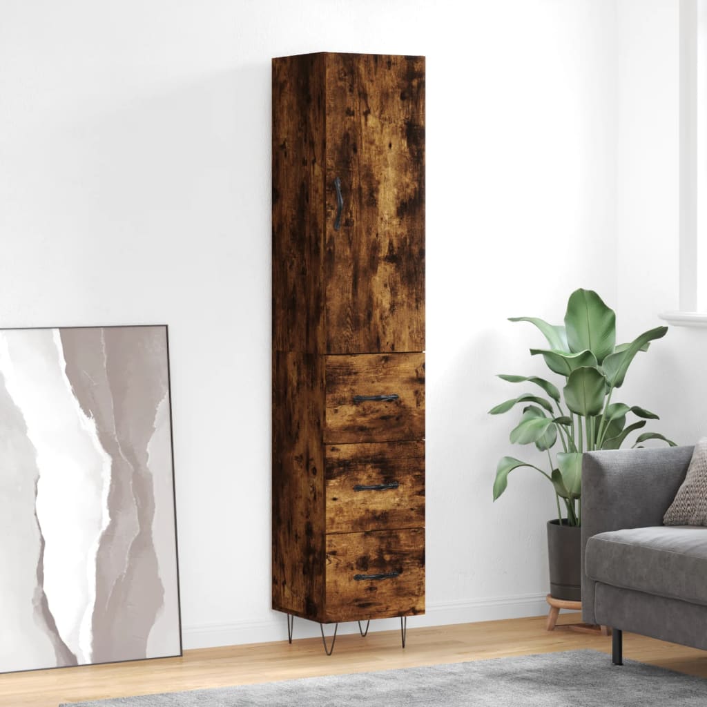 Visoka komoda dimljeni hrast 34,5x34x180cm konstruiranog drva
