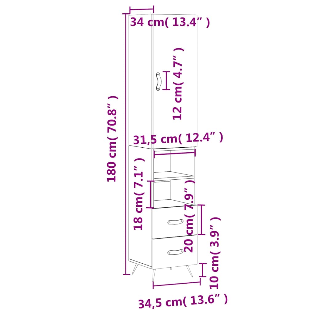 Visoka komoda sjajna bijela 34,5x34x180 cm konstruirano drvo