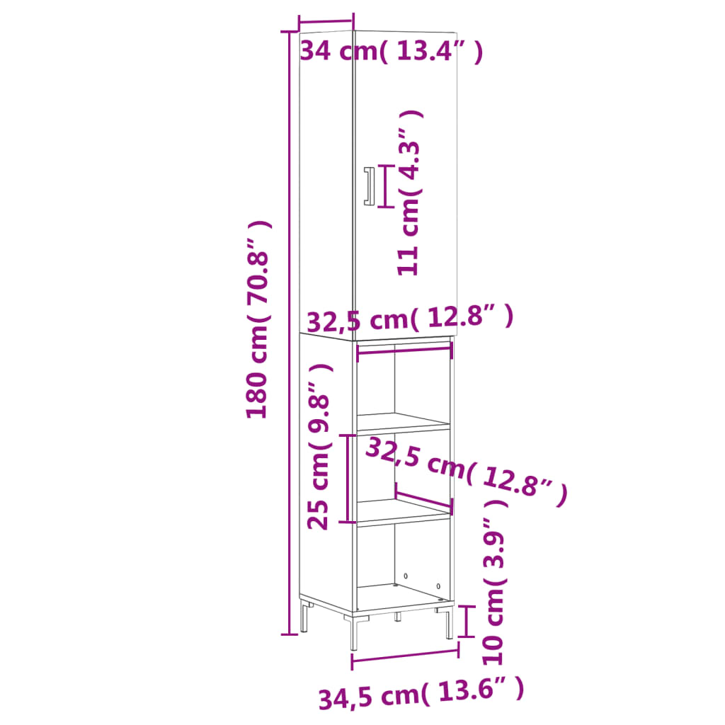 Visoka komoda siva sonome 34,5x34x180 cm od konstruiranog drva