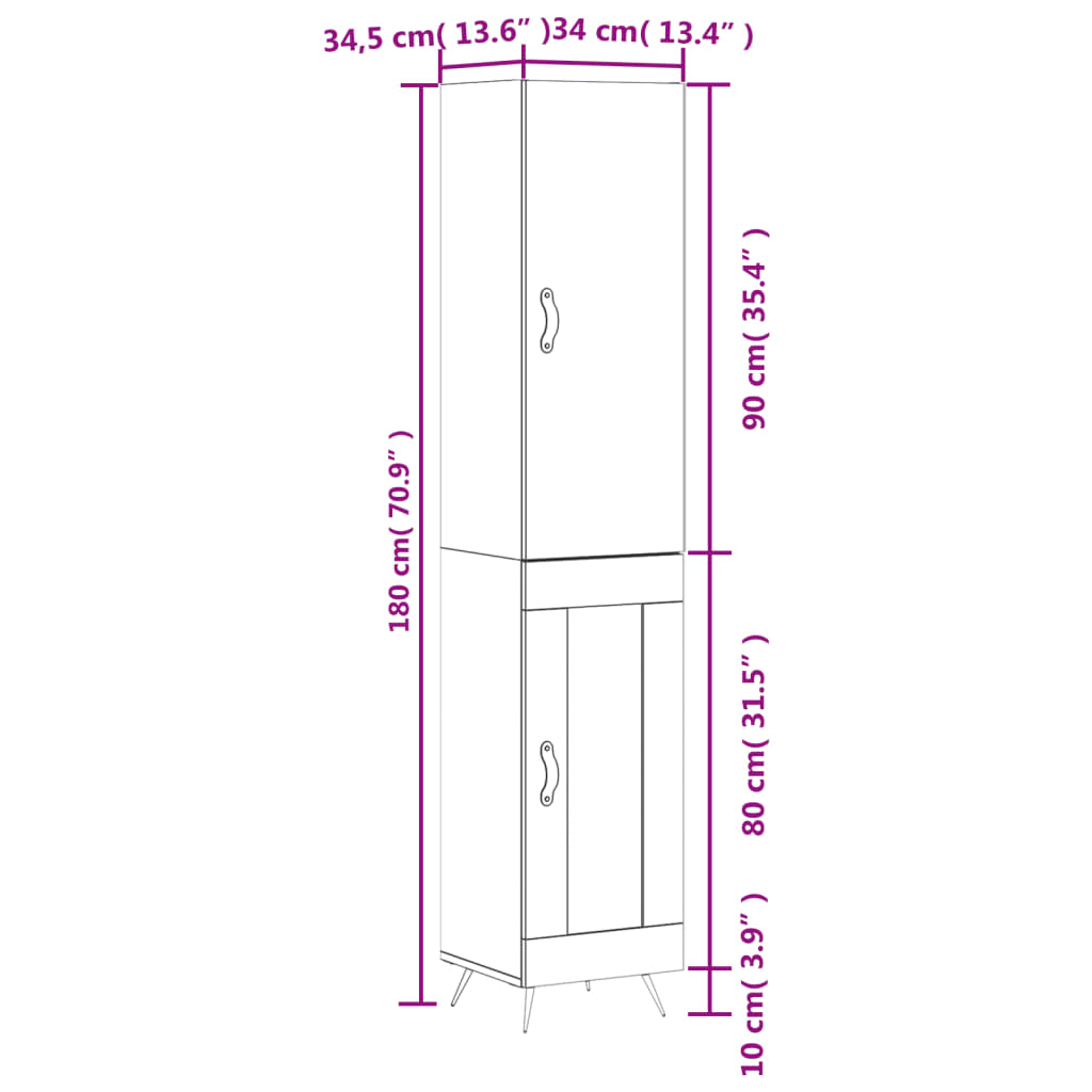 Visoka komoda sjajna bijela 34,5x34x180 cm konstruirano drvo
