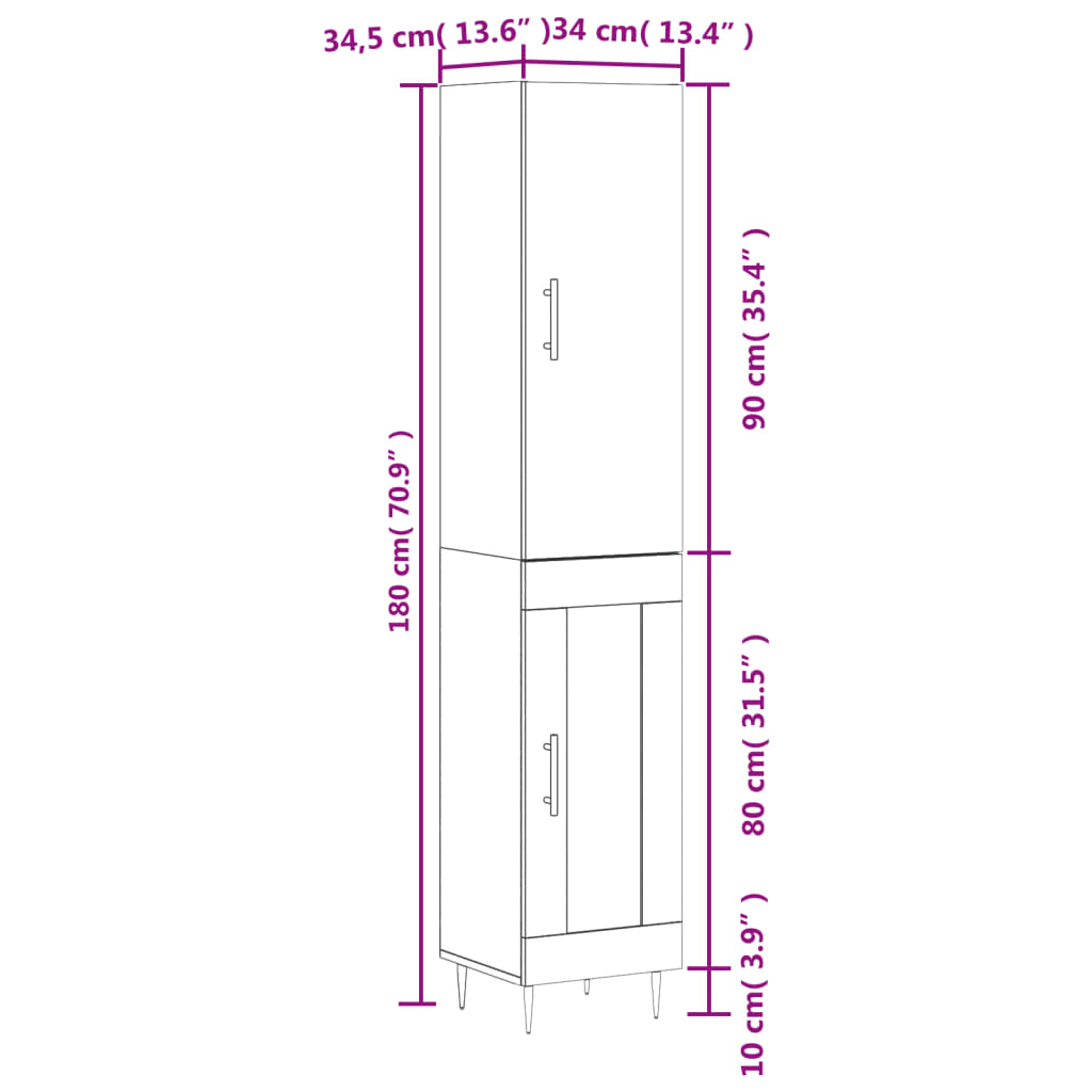 Visoka komoda hrasta sonome 34,5x34x180cm od konstruiranog drva
