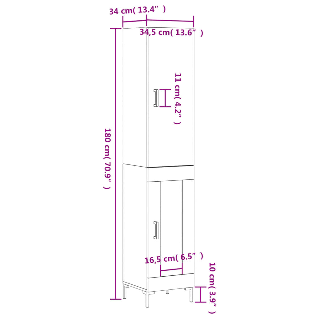Visoka komoda siva sonome 34,5x34x180 cm od konstruiranog drva