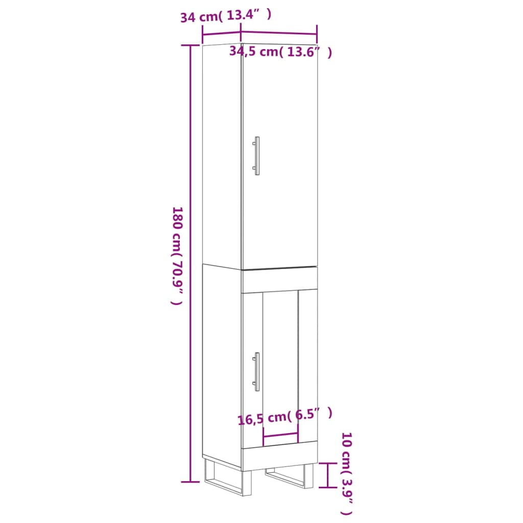 Visoka komoda hrasta sonome 34,5x34x180cm od konstruiranog drva
