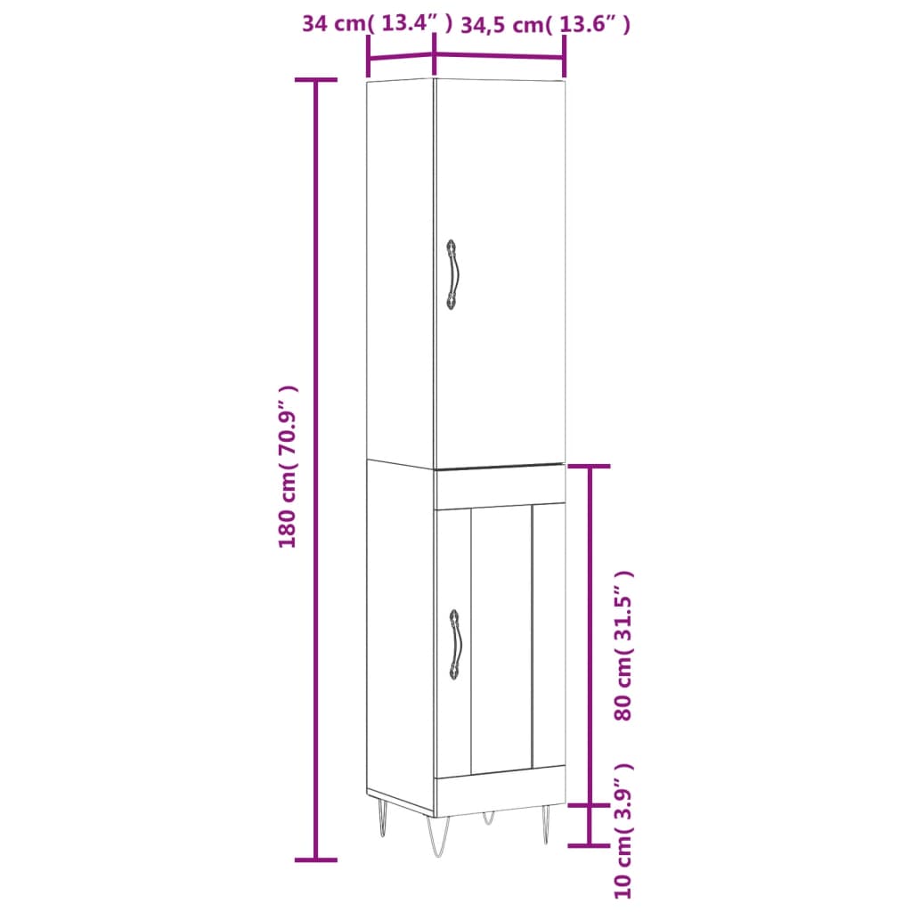 Visoka komoda siva sonome 34,5x34x180 cm od konstruiranog drva
