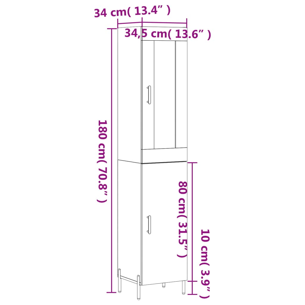 Visoka komoda siva betona 34,5x34x180 cm od konstruiranog drva
