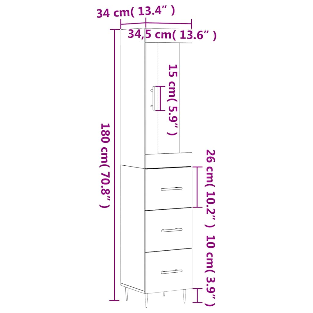 Visoka komoda siva sonome 34,5x34x180 cm od konstruiranog drva