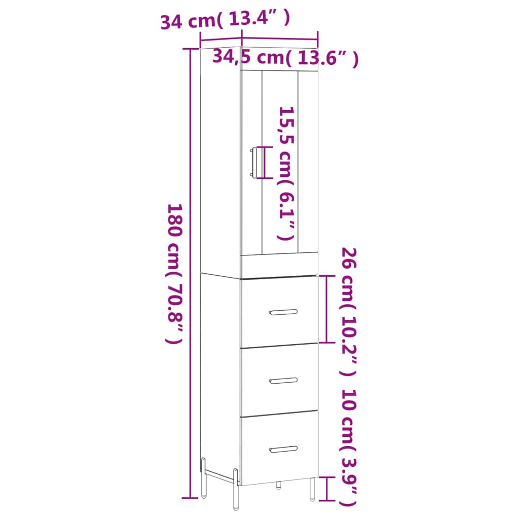Visoka komoda siva betona 34,5x34x180 cm od konstruiranog drva