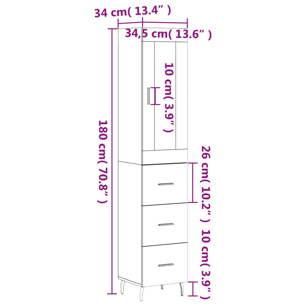 Visoka komoda hrasta sonome 34,5x34x180cm od konstruiranog drva