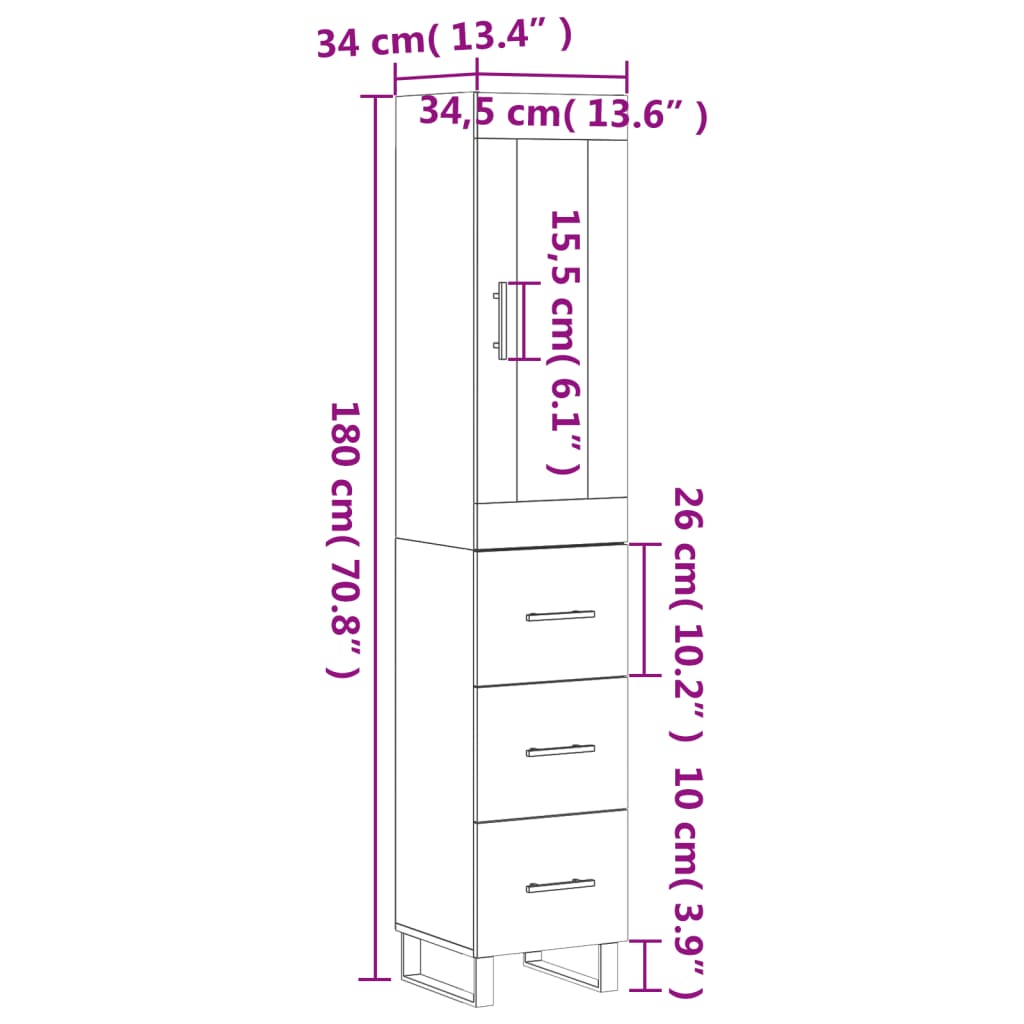 Visoka komoda siva sonome 34,5x34x180 cm od konstruiranog drva
