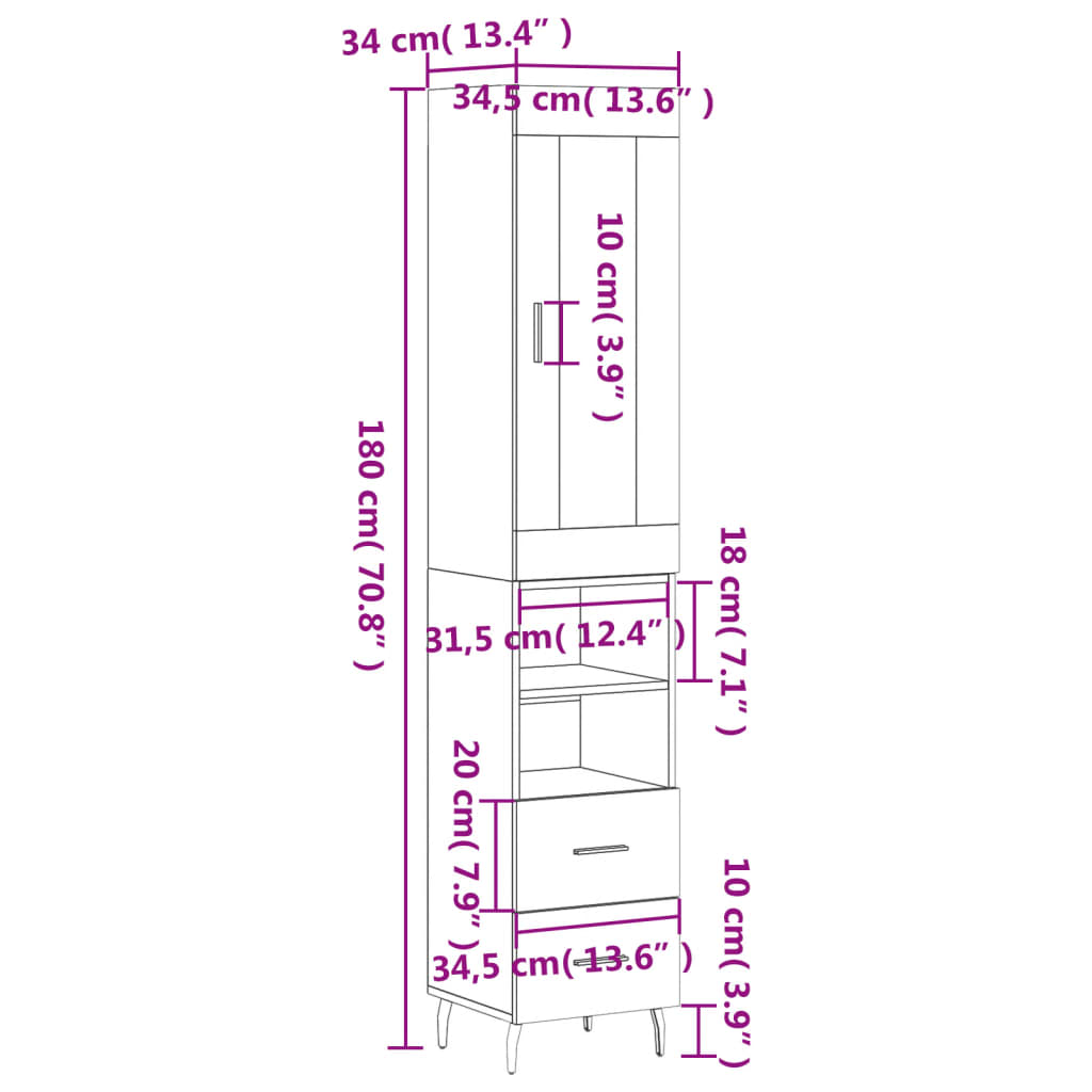 Visoka komoda siva sonome 34,5x34x180 cm od konstruiranog drva