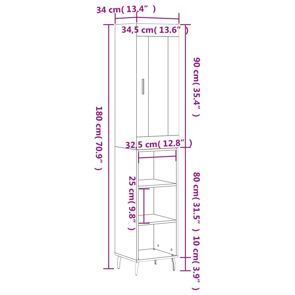 Visoka komoda hrasta sonome 34,5x34x180cm od konstruiranog drva