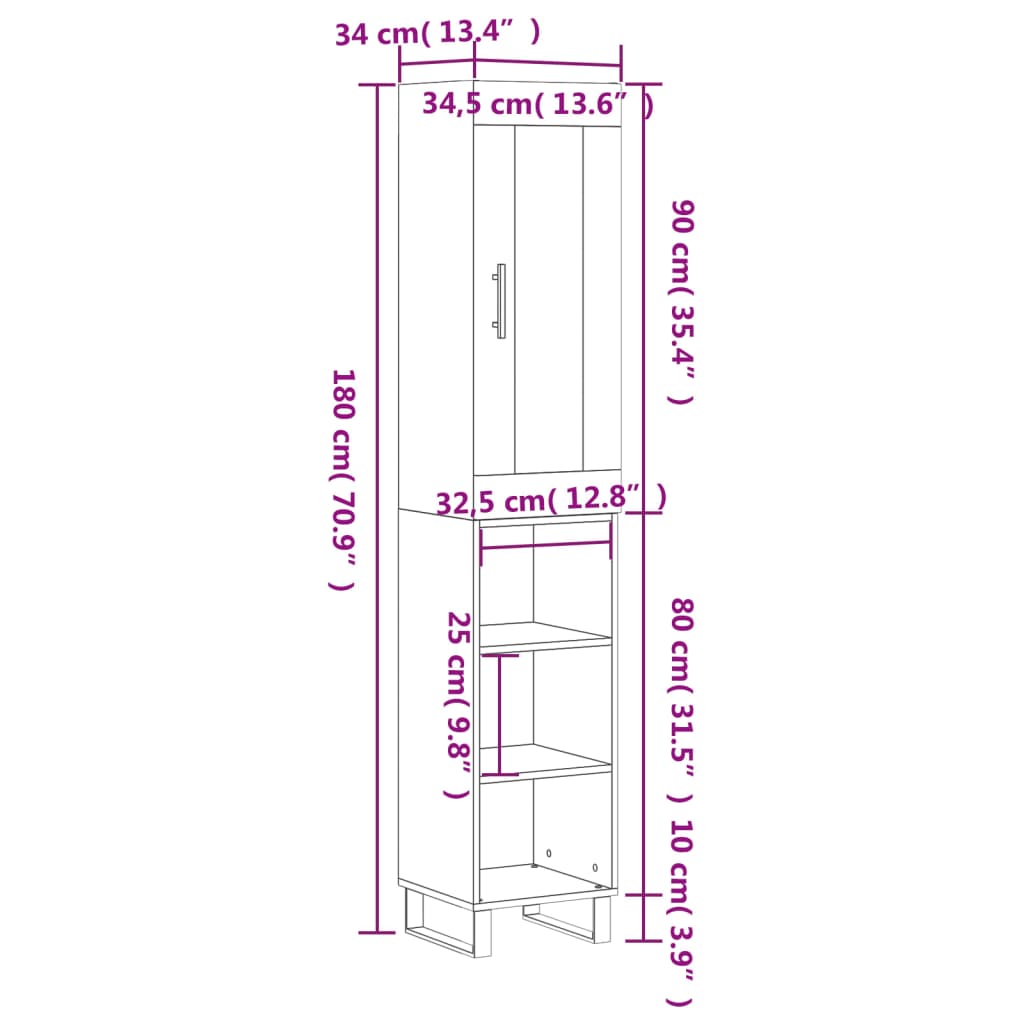 Visoka komoda dimljeni hrast 34,5x34x180cm konstruiranog drva