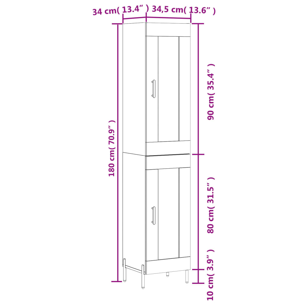 Visoka komoda siva betona 34,5x34x180 cm od konstruiranog drva