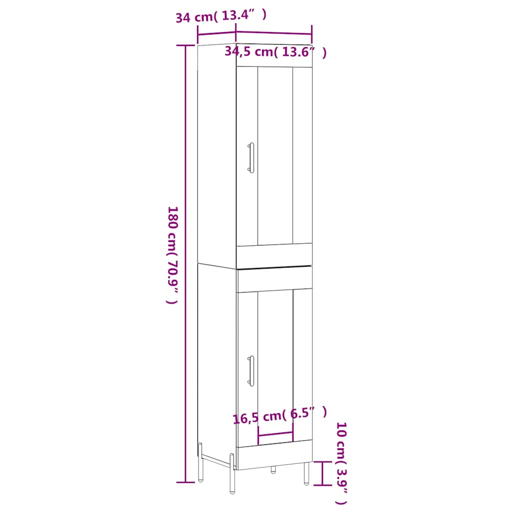 Visoka komoda siva sonome 34,5x34x180 cm od konstruiranog drva
