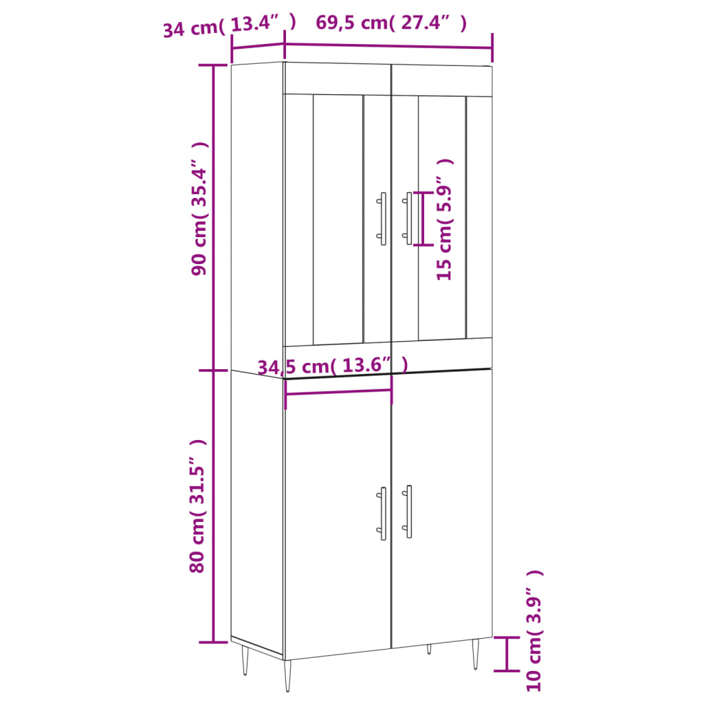 Visoka komoda siva sonome 69,5x34x180 cm od konstruiranog drva