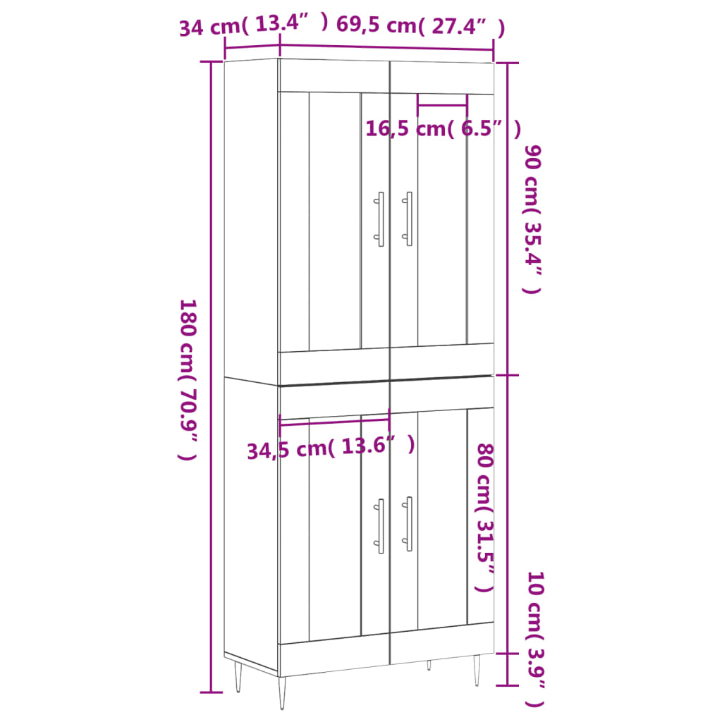 Visoka komoda siva sonome 69,5x34x180 cm od konstruiranog drva