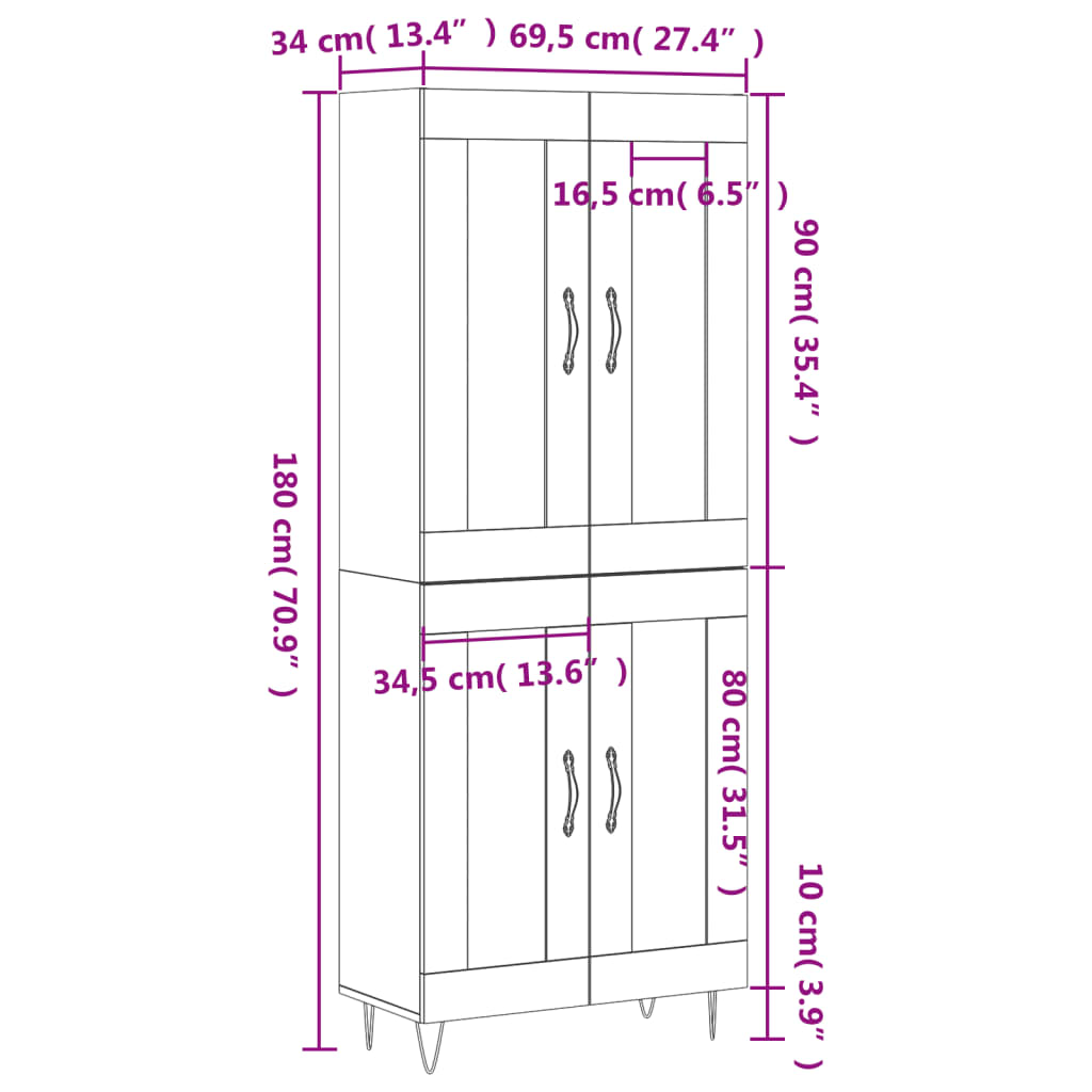 Visoka komoda hrasta sonome 69,5x34x180cm od konstruiranog drva