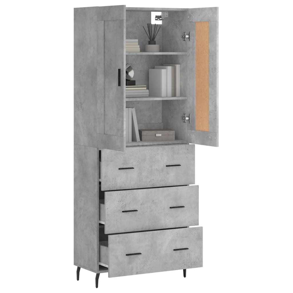 Visoka komoda siva betona 69,5x34x180 cm od konstruiranog drva