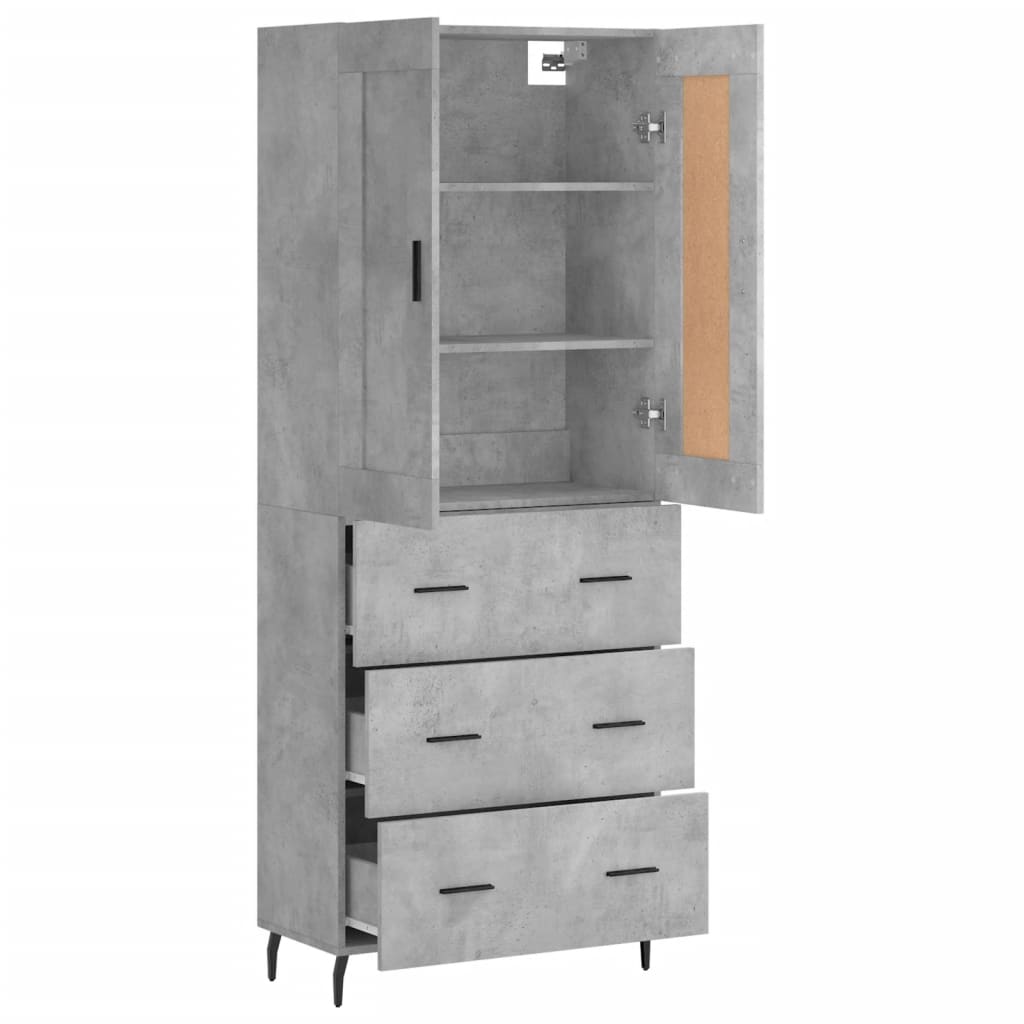 Visoka komoda siva betona 69,5x34x180 cm od konstruiranog drva