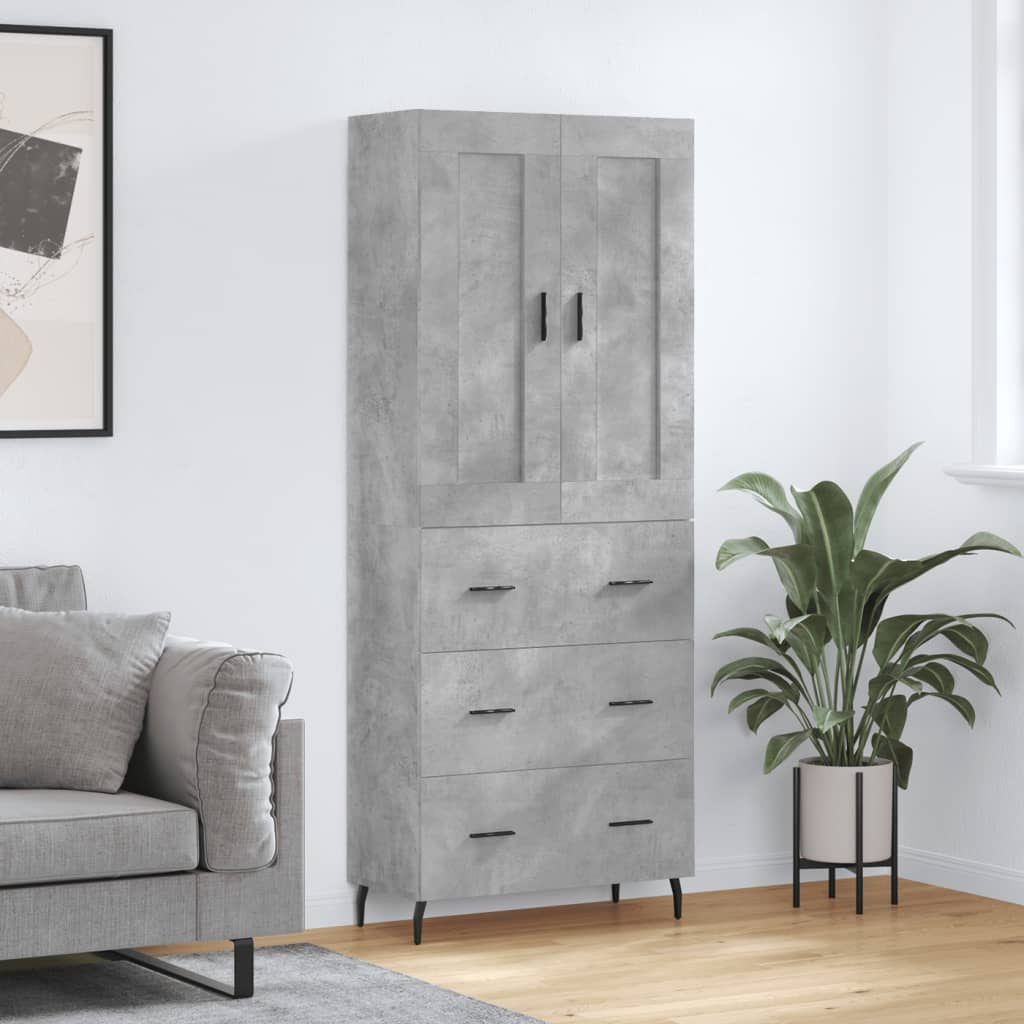 Visoka komoda siva betona 69,5x34x180 cm od konstruiranog drva