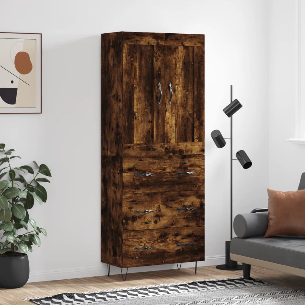 Visoka komoda dimljeni hrast 69,5x34x180 cm konstruiranog drva