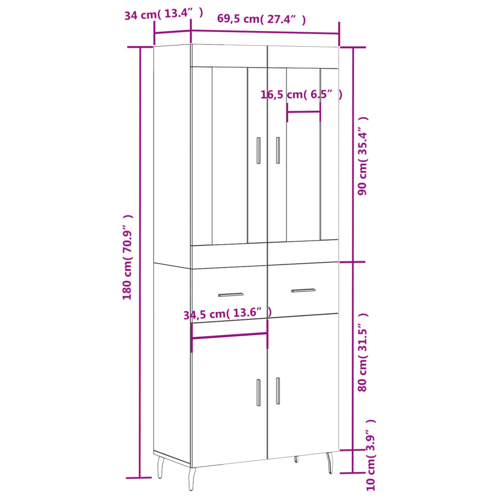 Visoka komoda hrasta sonome 69,5x34x180cm od konstruiranog drva