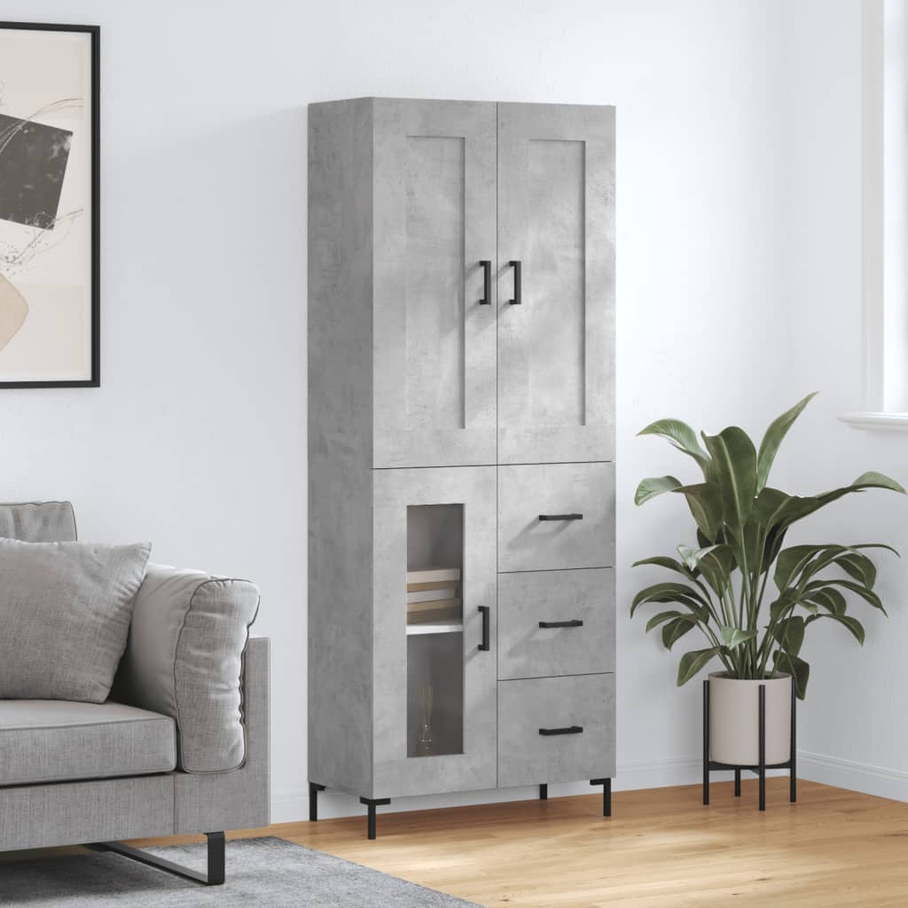 Visoka komoda siva betona 69,5x34x180 cm od konstruiranog drva