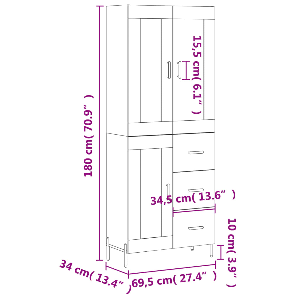 Visoka komoda siva sonome 69,5x34x180 cm od konstruiranog drva