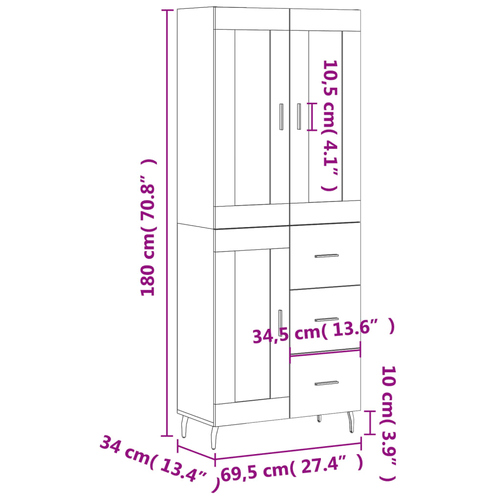 Visoka komoda siva sonome 69,5x34x180 cm od konstruiranog drva