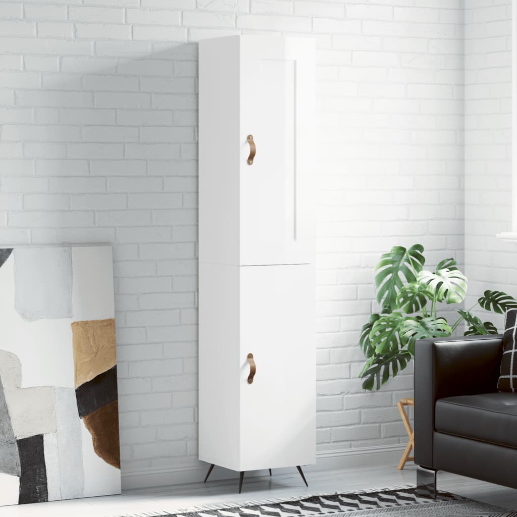 Visoka komoda sjajna bijela 34,5x34x180 cm konstruirano drvo