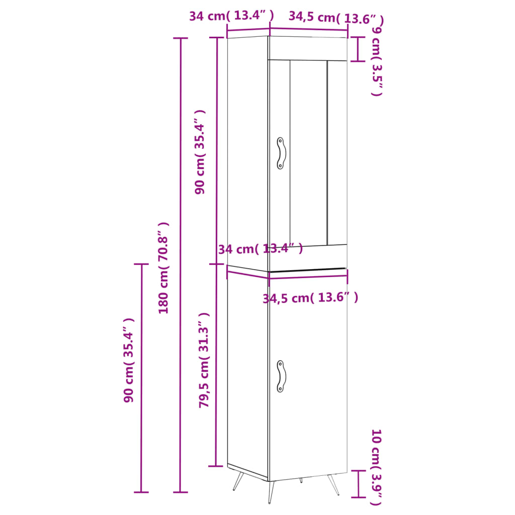 Visoka komoda dimljeni hrast 34,5x34x180cm konstruiranog drva