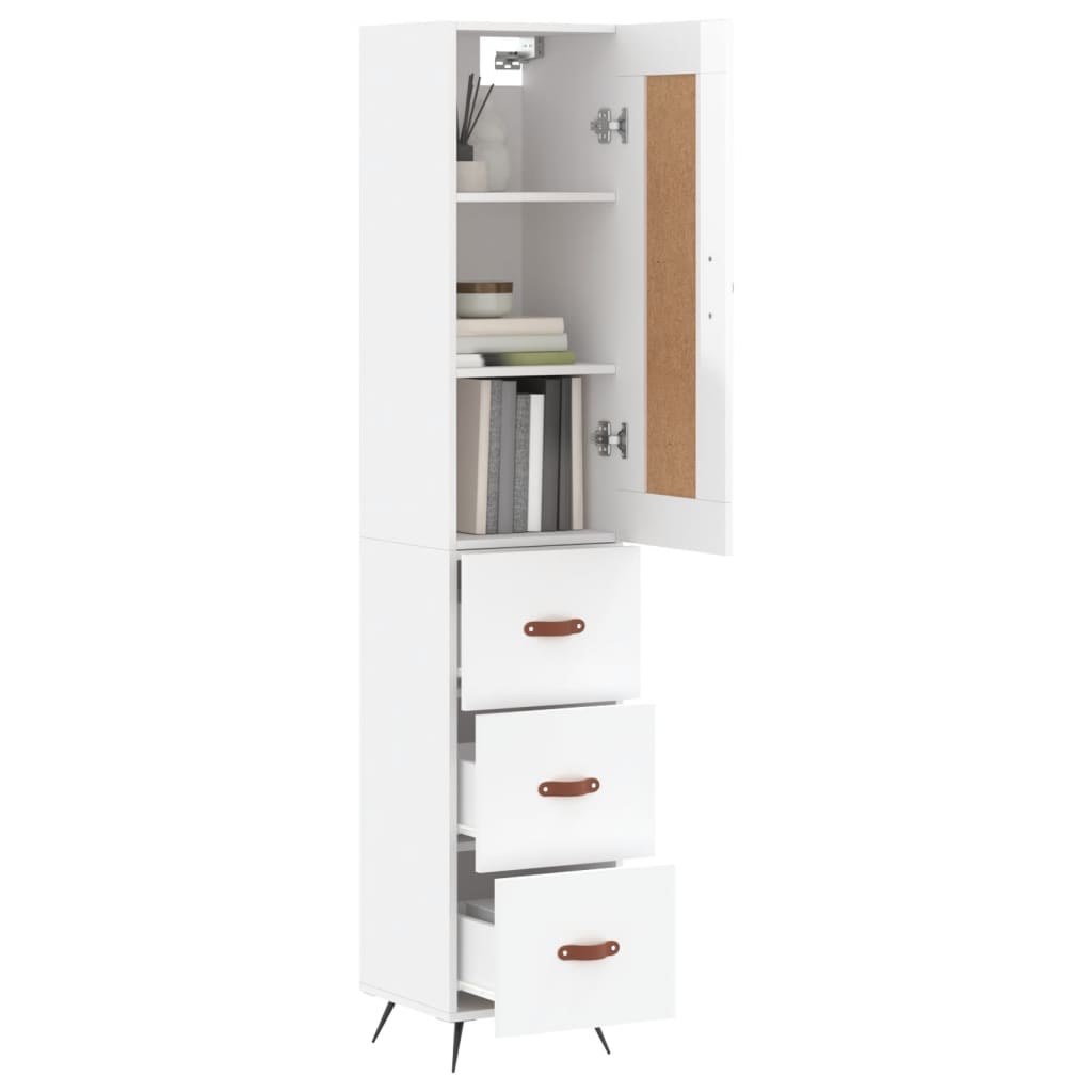 Visoka komoda sjajna bijela 34,5x34x180 cm konstruirano drvo