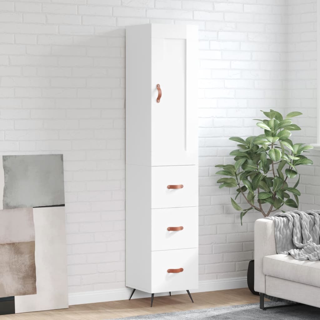 Visoka komoda sjajna bijela 34,5x34x180 cm konstruirano drvo