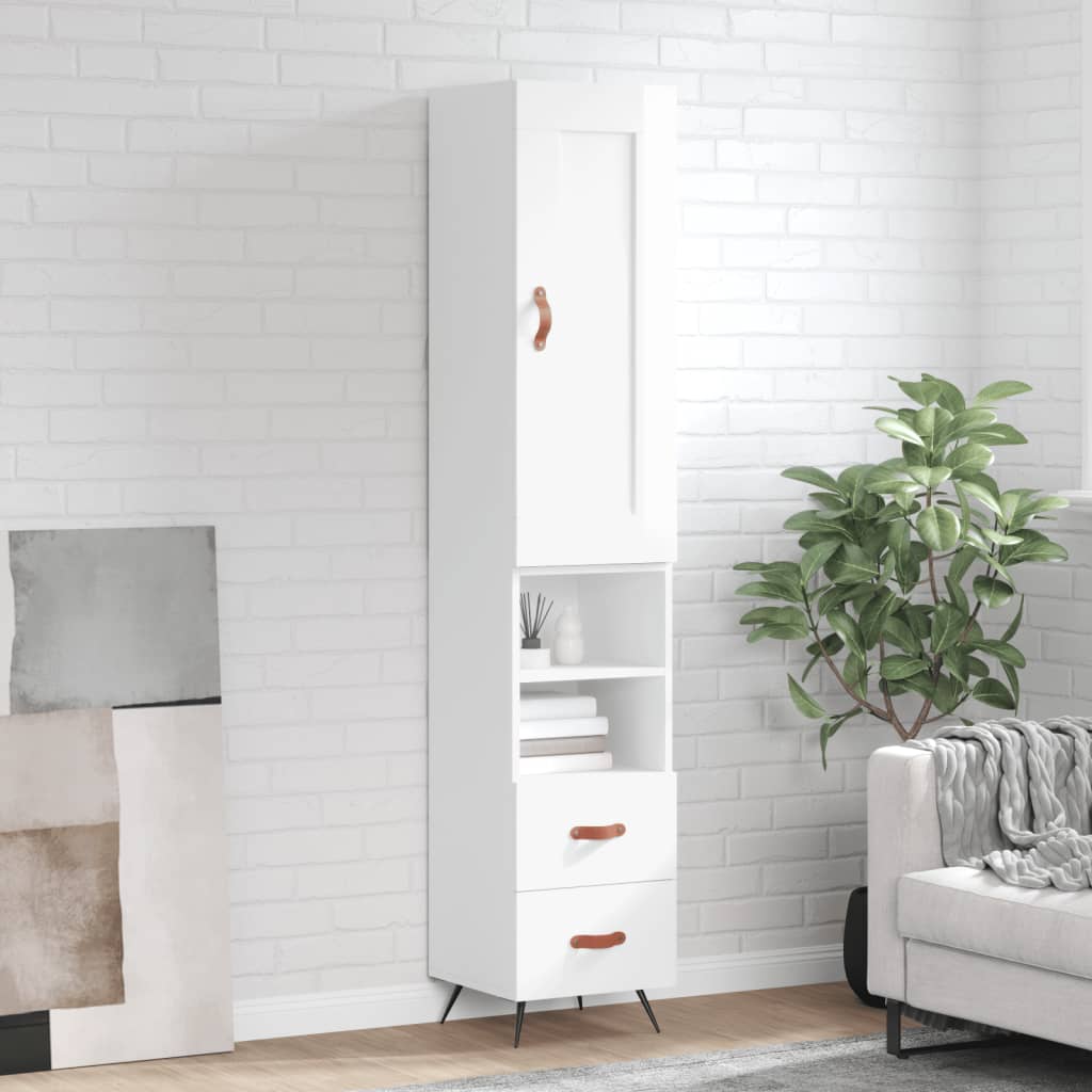 Visoka komoda sjajna bijela 34,5x34x180 cm konstruirano drvo