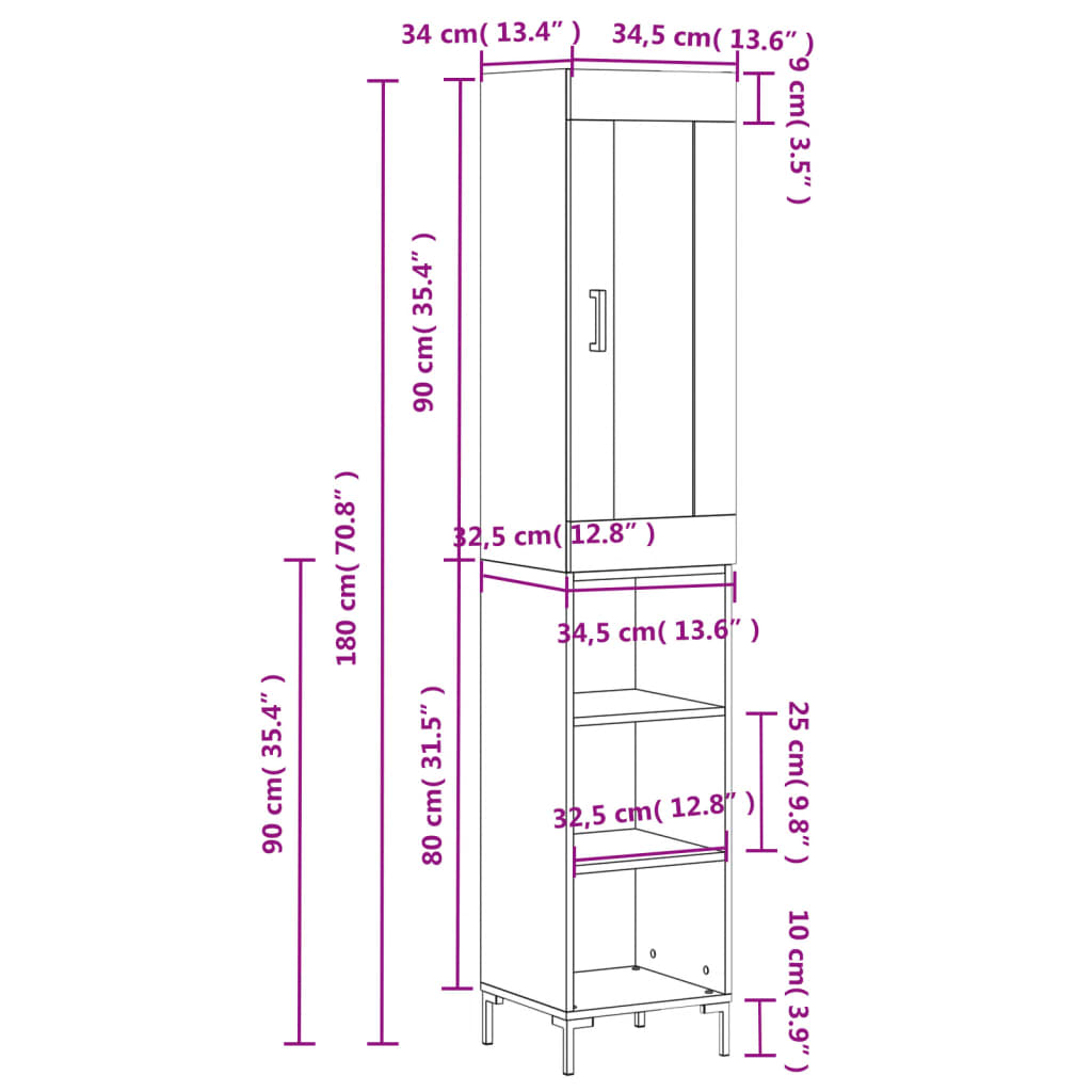 Visoka komoda hrasta sonome 34,5x34x180cm od konstruiranog drva